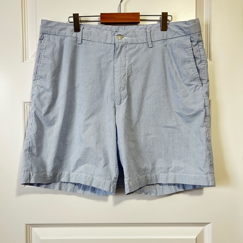 Peter Millar Light Blue Seersucker Striped Men's Golf Shorts Shorts 35